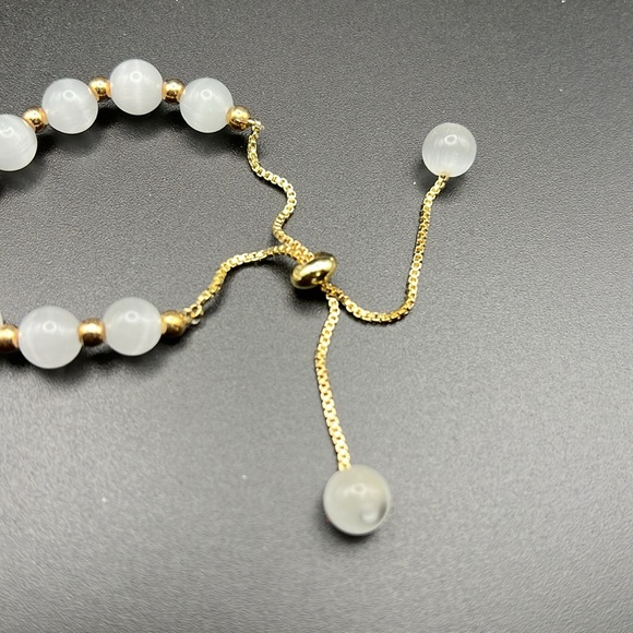 GOLDEN CRYSTAL SHELL NATURAL SALENITE STONE ADJUSTABLE BRACELET - Picture 3 of 4